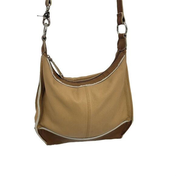 Tignanello Vegan Faux Leather Neutral Color Blocked Zip Crossbody Bag Medium - Picture 5 of 12